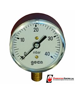 Pressure Gauge 63 Dial, 1/4" mount, 0-40mbar