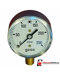 Pressure Gauge 63 Dial, 1/4" mount, 0-250mbar
